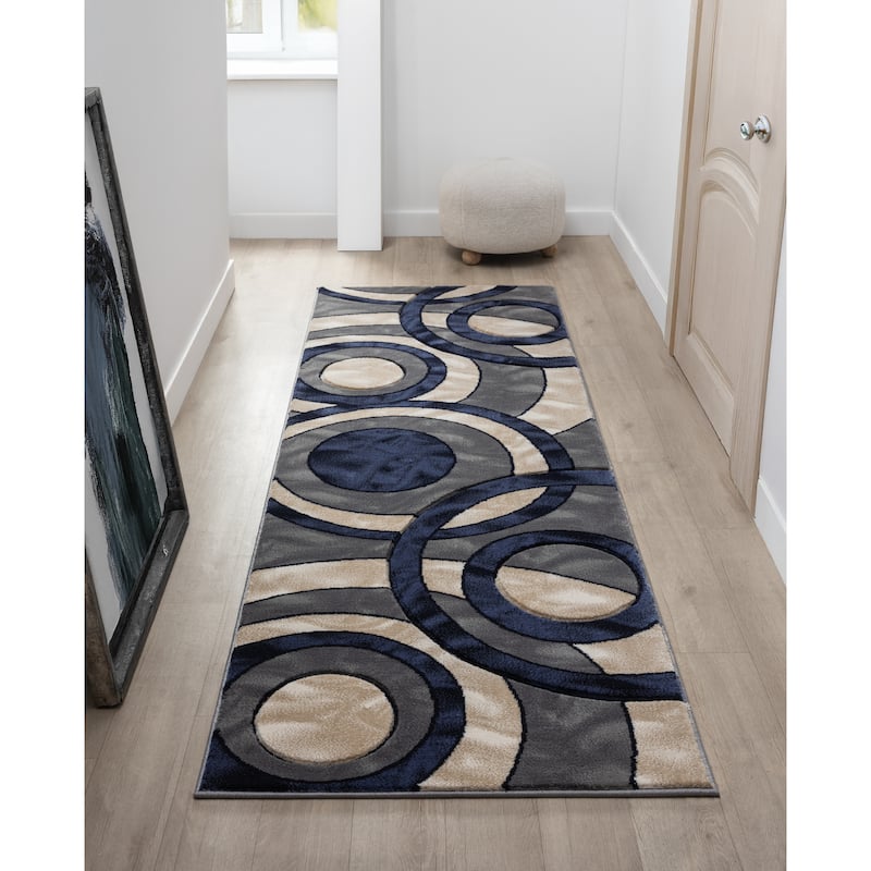 Orelsi Collection Abstract Area Rug - 2'8" x 8'1" Runner - Blue