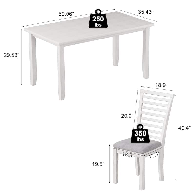 VECELO Solid Wood Dining Set Matte Gray Rubberwood Dining Set with 4 High-Back Chairs Modern Farmhouse 5-Piece Set