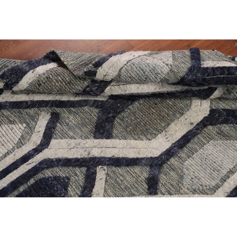 Modern Geometric Moroccan Area Rug Hand-Knotted Indian Wool Carpet - 5'1" x 8'3"