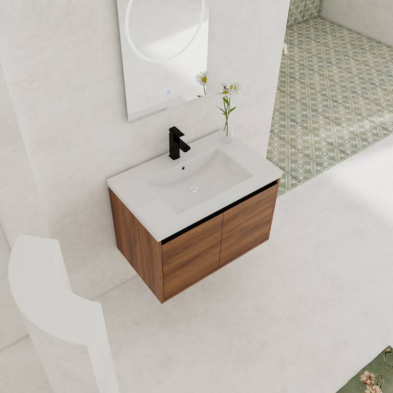 GDFStudio - Levistar Modern Wall-Mounted Bathroom Vanity Set with Scratch-Resistant Resin Sink & Soft Close Doors