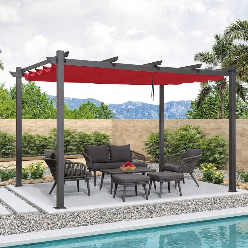 PURPLE LEAF Gazebo Outdoor Retractable Modern Yard Metal Grape Trellis Pergola with Canopy.