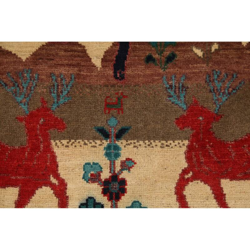 Animals Design Kazak Accent Rug Hand-Knotted Wool Carpet - 2'1"x 2'10"