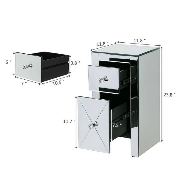 Elegant Mirrored Nightstand with 2 Drawers Sturdy MDF Construction