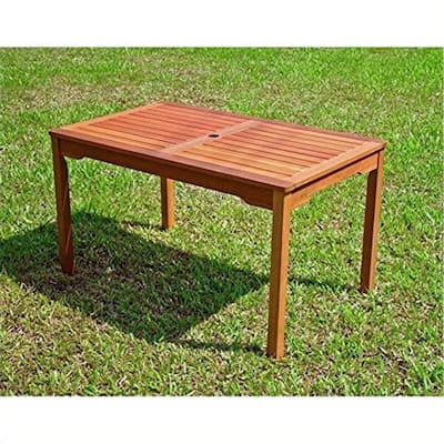 Outdoor Acacia Wood Dining Table - Patio Table with Umbrella Hole - Rectangular Garden Table - 29