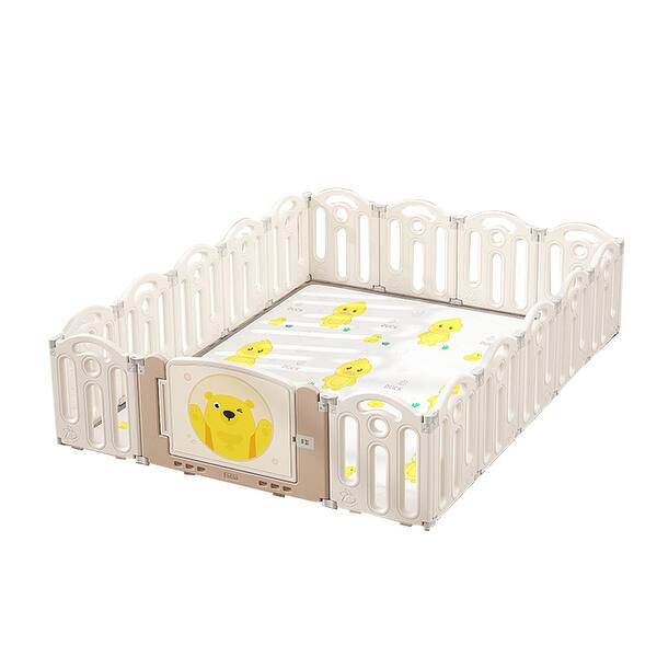 slide 2 of 7, Foldable Playpen, Baby Safety Play Yard With Fence and Play mat 2-4 Years