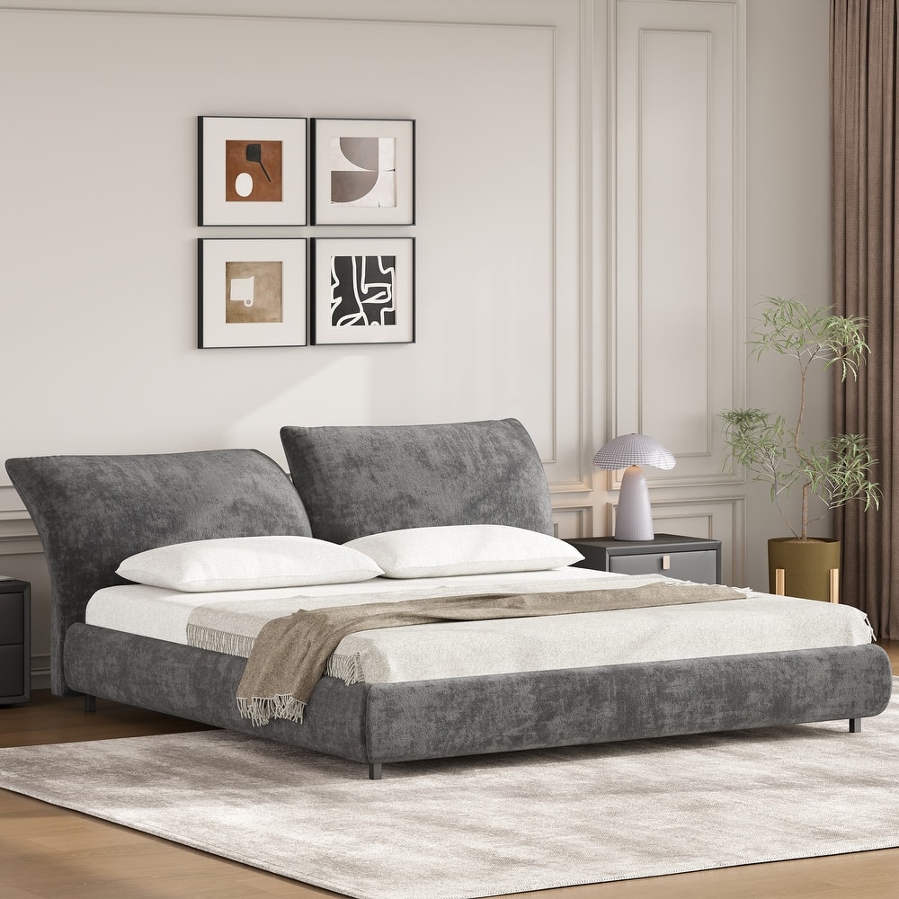 Christopher Knight Home - Julian Modern Fabric Upholstered Bed Frame with Adjustable Cushions and No Box Spring Design