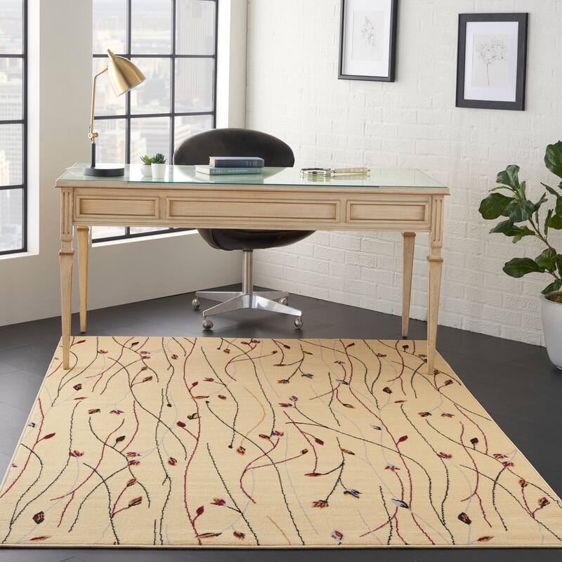 Nourison Grafix Floral Botanical Transitional Area Rug - 5' 3" x 7' 3" - Cream
