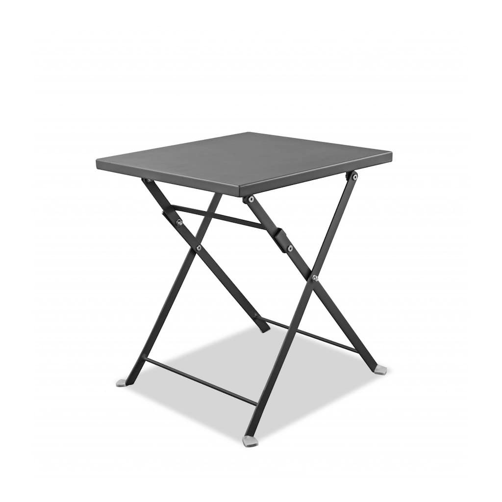 16” Folding Square End Table with Gray Stainless Steel Top and Cross Legs for Living Room or Outdoor Use - 16”L x 16”W x 18”H