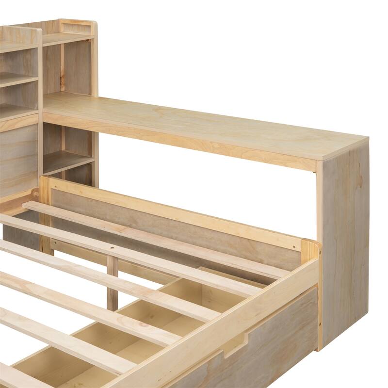 Multi-functional Bed with Two Storage Drawers and Study Desk