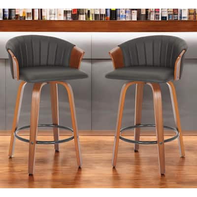 HomeRoots Set of Two 26" Black and Brown Faux Leather and Solid Wood Low Back Counter Height Bar Chairs