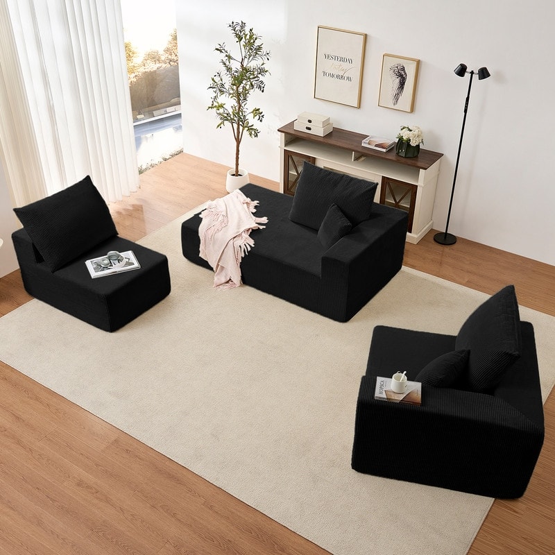 Mixoy W108"Corduroy Fabric Sectional Couch,3-Pieces Free-Combined Cloud Modular Modern L-Shaped Sofa with Chaise Lounge