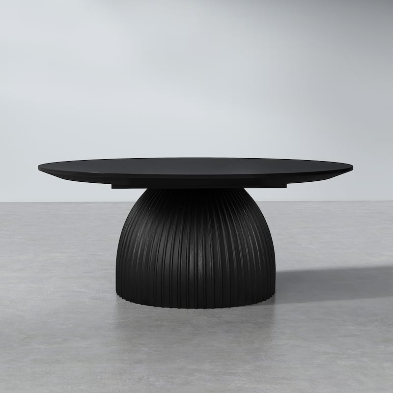 Round Coffee Table Solid Wood Base - Black