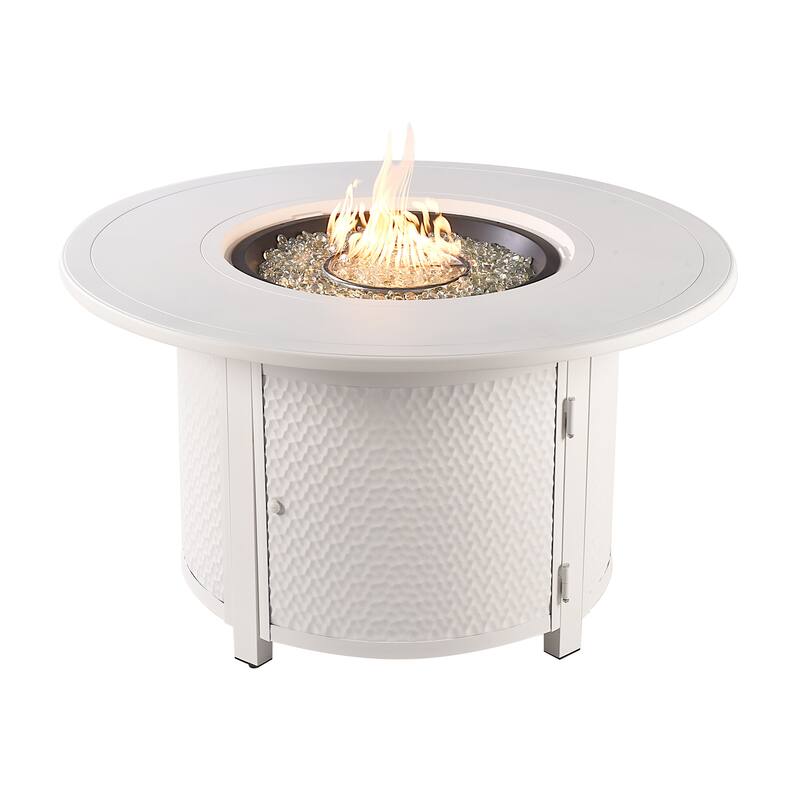 Round 44 in. x 44 in. Aluminum Propane Fire Pit Table with Glass Beads, Two Covers, Lid, 55,000 BTUs - N/A