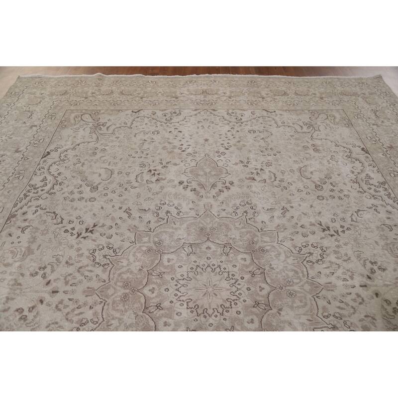 Hand Knotted Oriental 100% Wool Carpet Traditional Floral Beige & Ivories Kashan Area Rug - 12' 1'' X 9' 5''