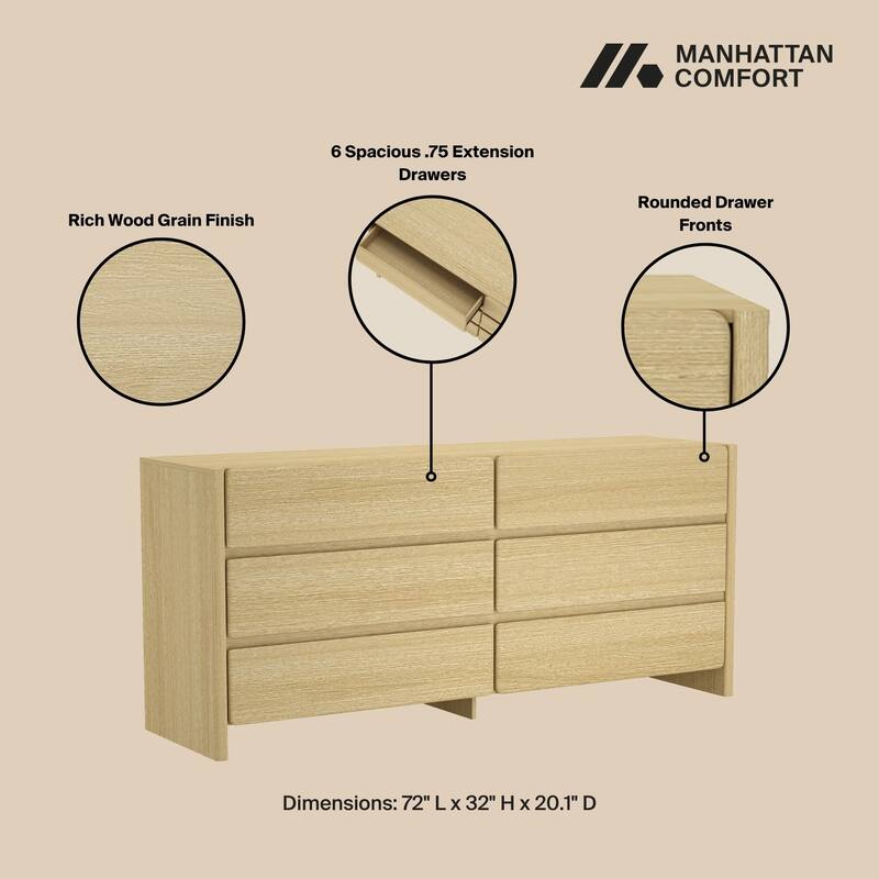 Manhattan Comfort Linda Modern 6 Drawer Double Wide Dresser