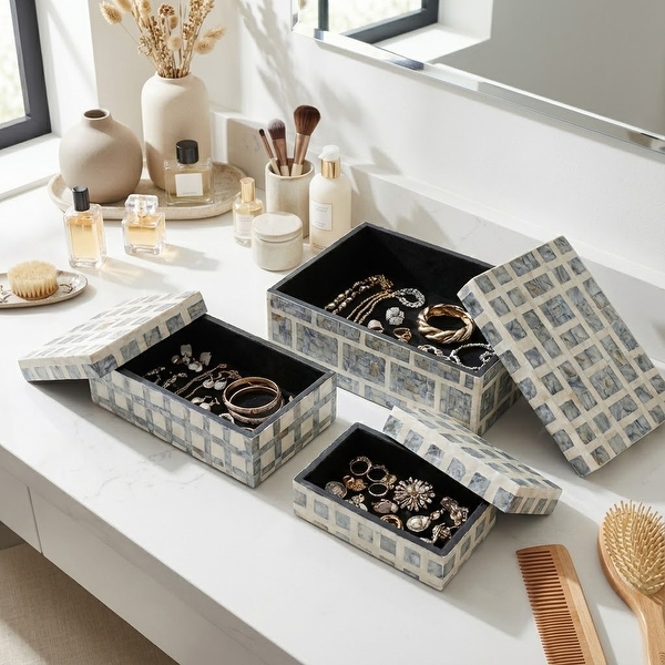 Decorative Storage Box with Geometric Pattern - Set of 3, 12