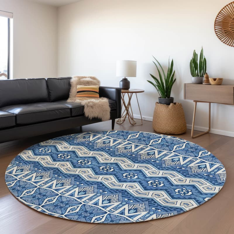 Machine Washable Indoor/ Outdoor Chantille Mosaic Global Rug