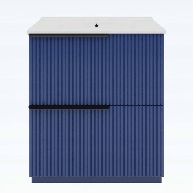 30 Inch Freestanding Bathroom Vanity with Ceramic Sink,Full-Extension Drawers,and Fluted Design
