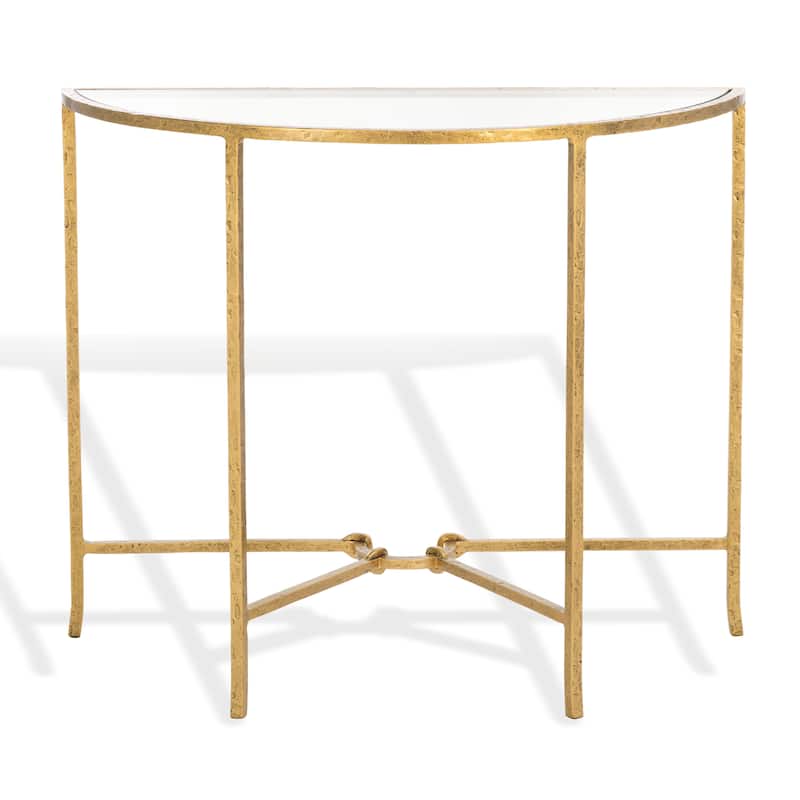 SAFAVIEH Couture Tauri Forged Metal Half Moon Console Table - 37"W x 16"D x 30"H - Brass/Clear
