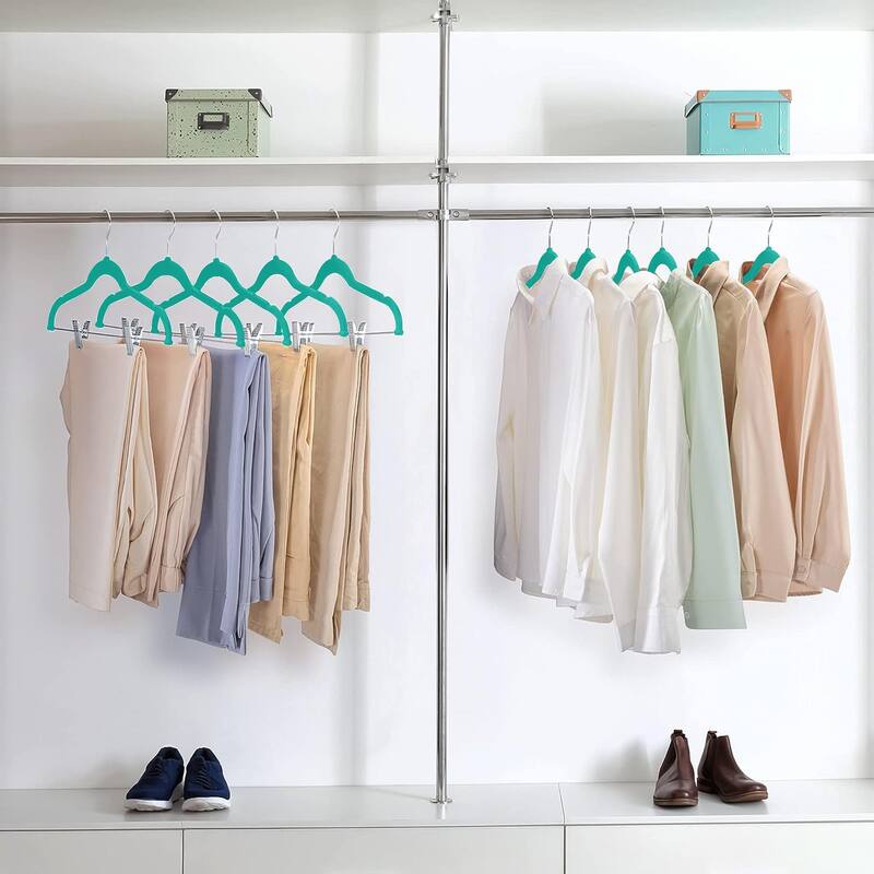 VECELO 20-Pack Pant Hangers (Black/Grey/Pink/Beige/Green) Clothes Hangers Non-slip Space-saving Clothes Hangers