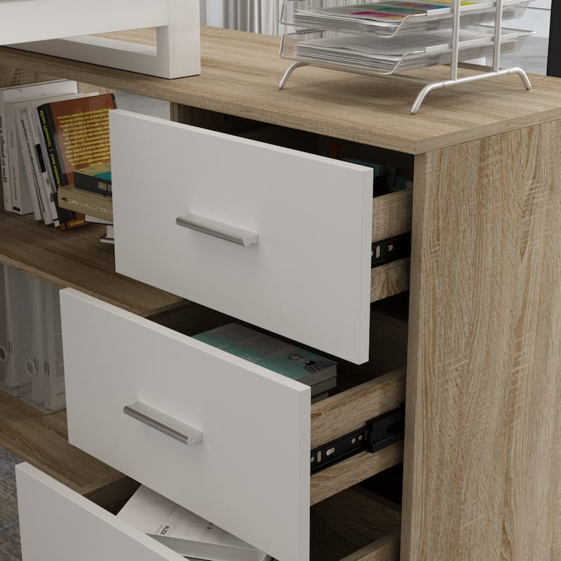 L-shaped executive desk With 3 Drawers for Home and Office