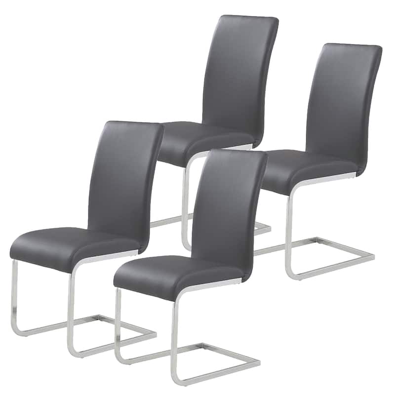 Contemporary Faux Leather and Metal Dining Chair, Set of 4 - Black and Chrome