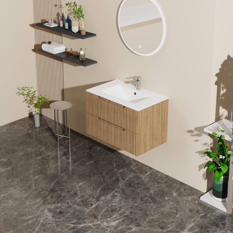 30" Wall Mounted Bathroom Vanity with Sink Floating Bathroom Cabinet, Soft-Close System,2 Extra Big Drawers, Sink not Included