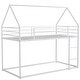 preview thumbnail 6 of 16, Twin over Twin House Shape Bunk Bed with Protective Fence, Metal Kids Bed Frame with Built-in Ladder, White