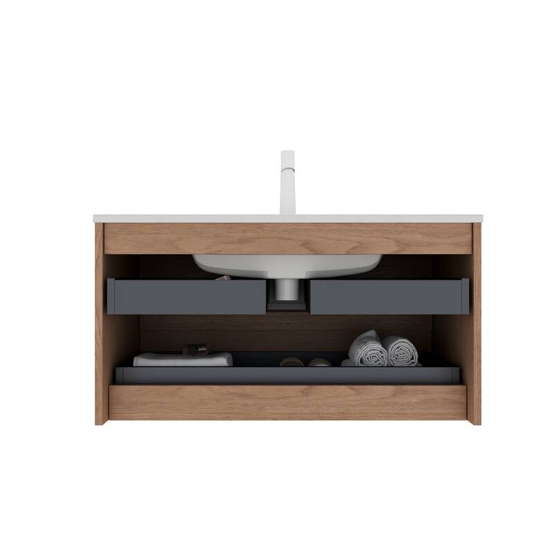 Wall-Mounted Bathroom Vanity Set with Integrated Ceramic Sink