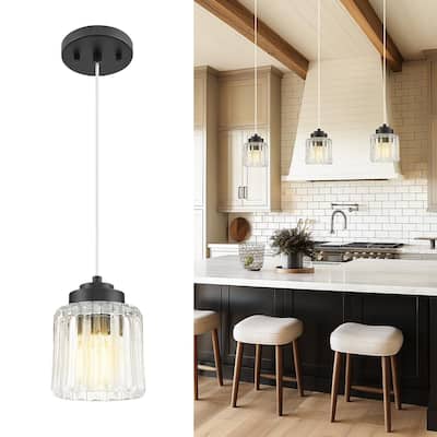Modern 1-Light Clear Fluted Ripple Glass Adjustable Pendant