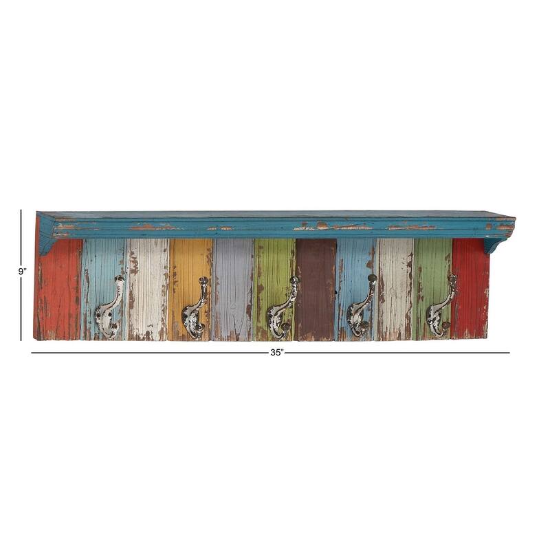 Multi Colored Wood 10 Hangers Wall Hook - 35 x 5 x 9