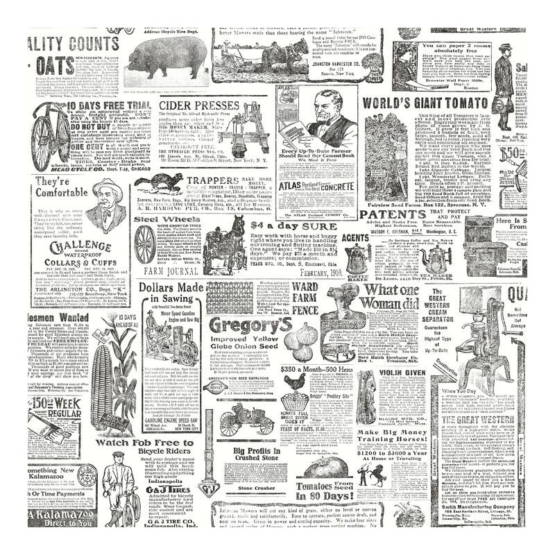 Chesapeake Underwood Black Vintage Newspaper Wallpaper - 20.5 x 396 x 0.025