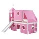 preview thumbnail 9 of 7, Pink Pine Wood Castle Style Bunk Bed with Slide, Tent, Tower, Guardrail