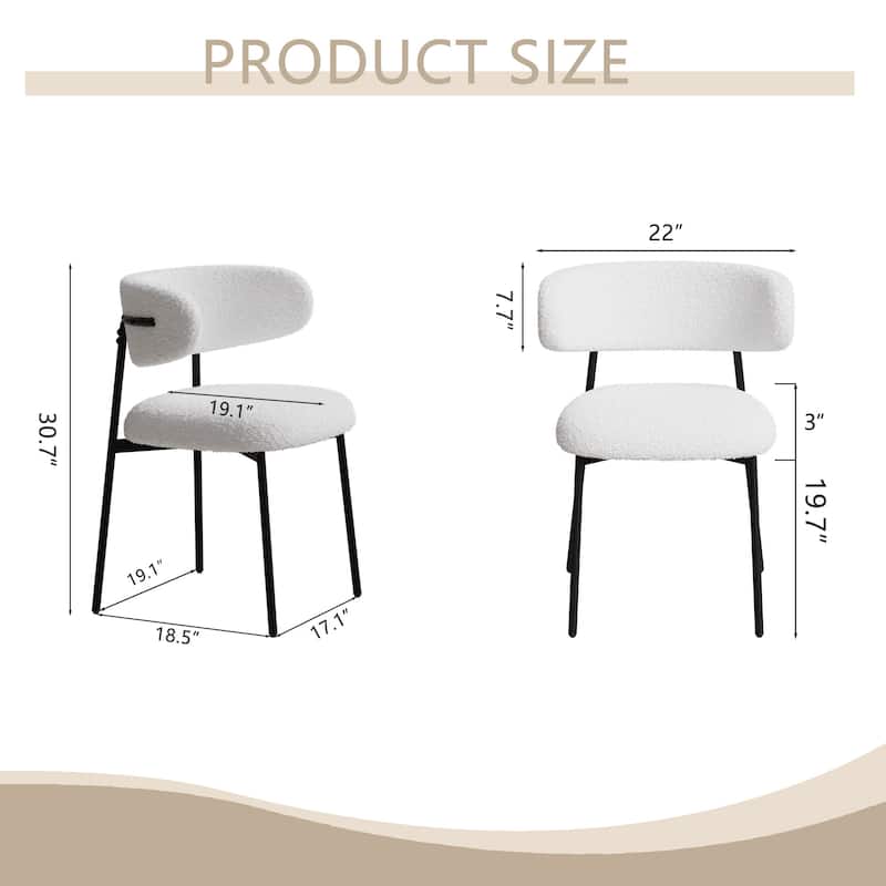 Teddy Velvet Dining Chairs Set of 2, Ergonomic Armless Upholstered Dining Chair, Kitchen Side Chairs with Metal Legs