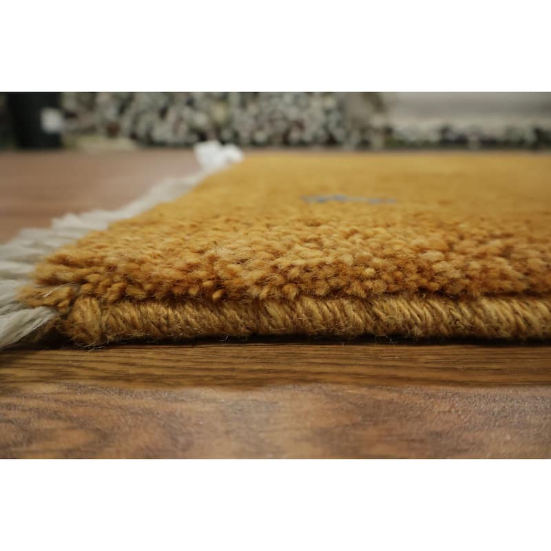 Hand Knotted Oriental 100% Wool Carpet Tribal Abstract Yellow & Gold Gabbeh Runner Rug - 6' 8'' X 2' 11''