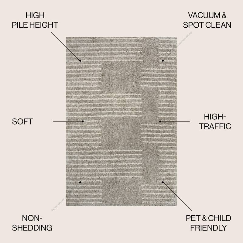 JONATHAN Y Elm Abstract Stripe Geometric Shag Area Rug