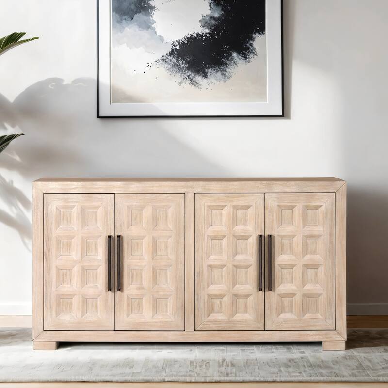 Furniture of America Durem Modern Solid Wood 4-Shelf Coffered Panel Dining Server - Tawny