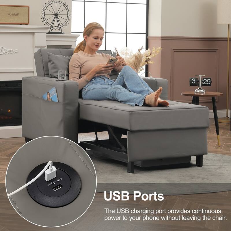 Pull Out Sofa Couch Bed Convertible Sleeper Sofa Bed with Storage Chaise, Sofa Couch