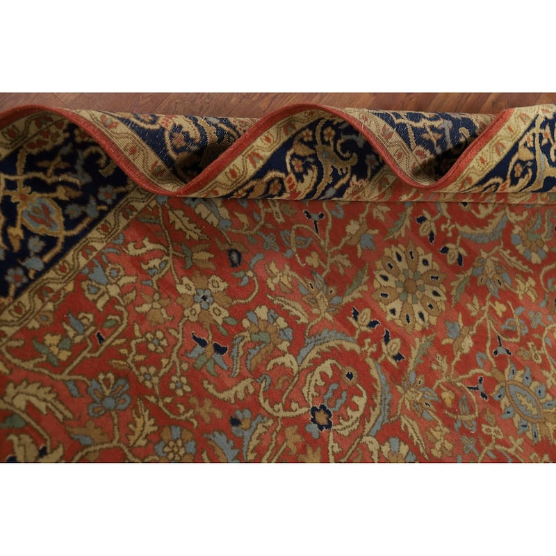 Orange Floral Tabriz Foyer Rug Handmade Wool Carpet - 4'1" x 6'5"