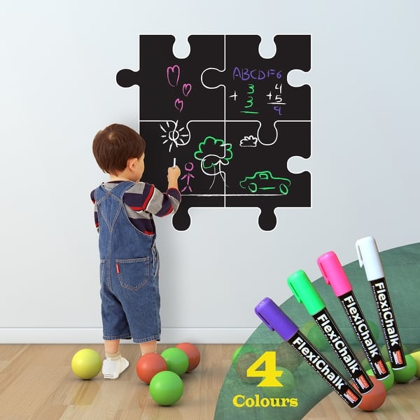 slide 2 of 8, Walplus Puzzle Blackboard Chalkboard Wall Stickers Nursery Decor Decal with Flexichalk Marker Neon Color Liquid Chalks Pen