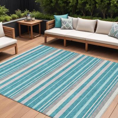HomeRoots Striped Transitional Rectangle Outdoor Rug