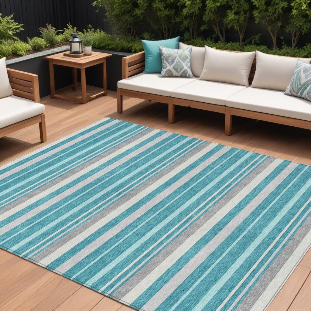 HomeRoots Striped Transitional Rectangle Outdoor Rug