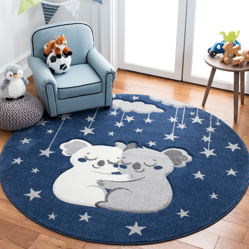SAFAVIEH Carousel Kids Iana Koala Hug Rug - 5'3" Round - Navy/Grey - Round