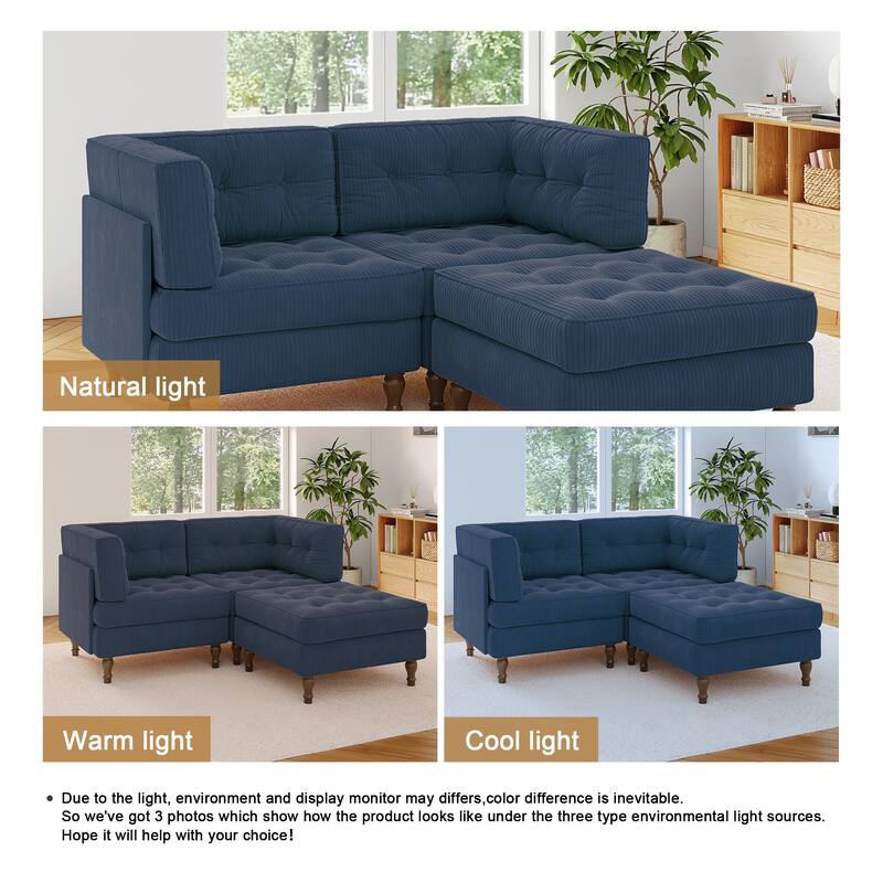 Corduroy Upholstered Modular Corner Sectional Sofa with Reversible Ottoman