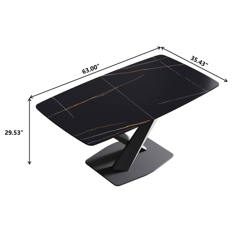 63" Modern Dining Table with Slate Stone Top and Metal Legs, Marble Dining Table