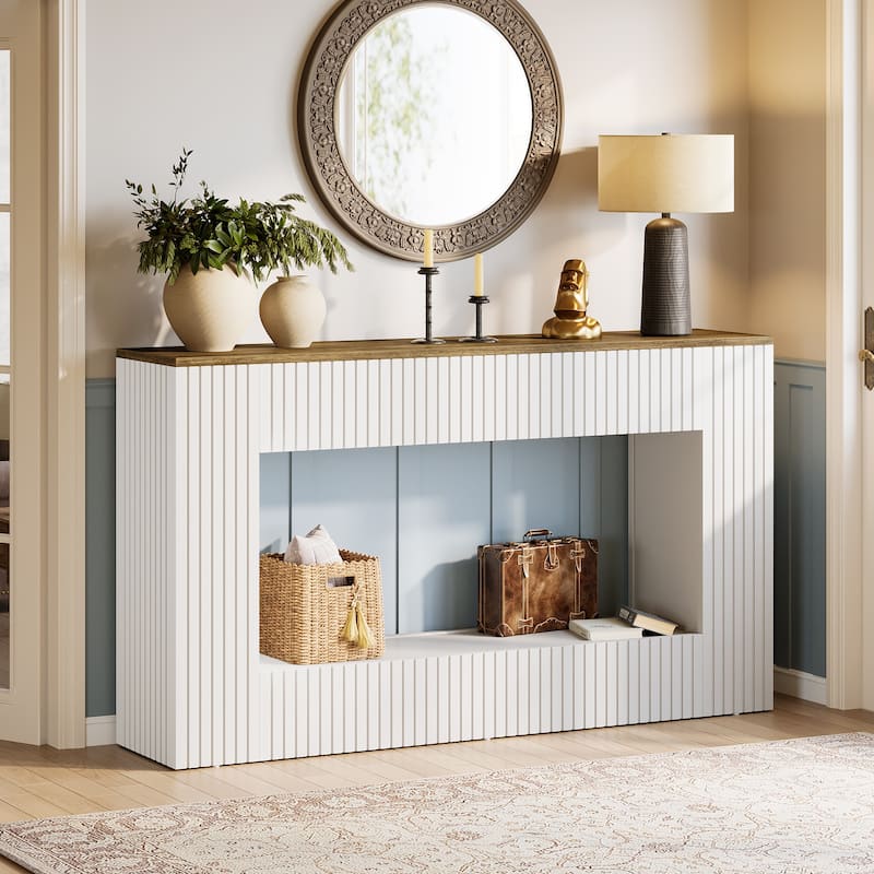 55-Inch Modern Console Table with Storage, 2-Tier Narrow Long Sofa Table Behind Couch Table for Entryway