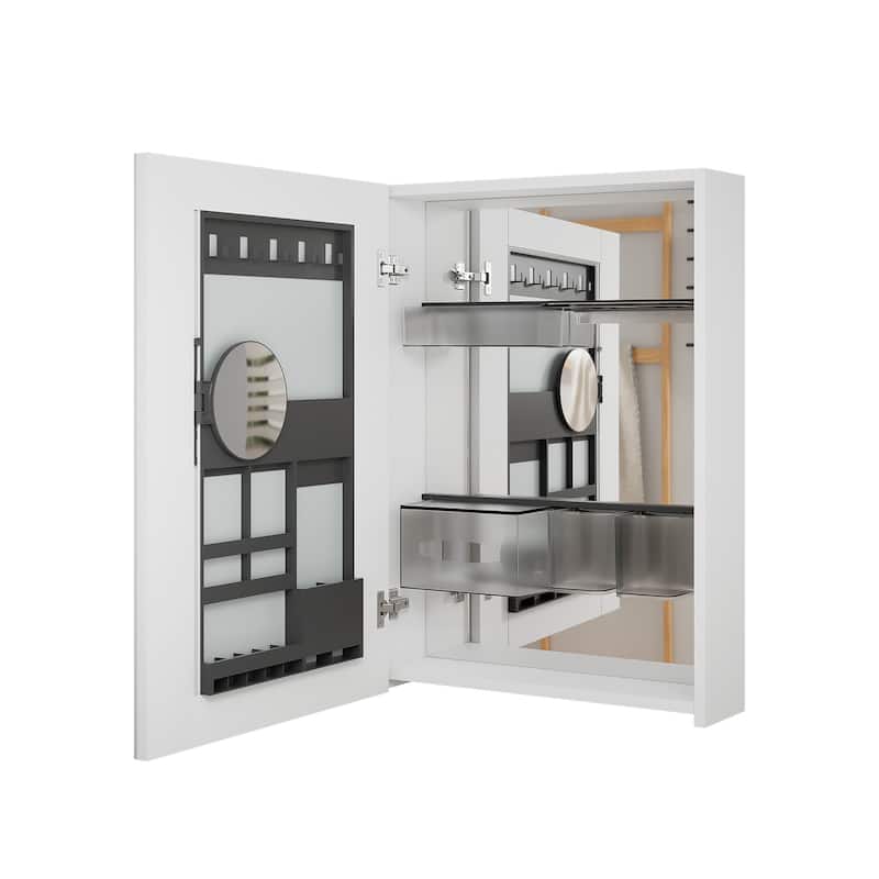 Multi-Function Mirror Cabinet Wall-Mounted Storage with Adjustable Organizer Boxes