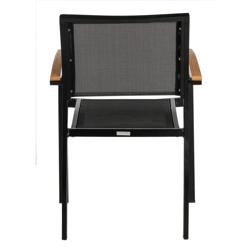 SAFAVIEH Outdoor Alexys Chair - Black / Brown (Set of 2) - 22Wx21Dx33H