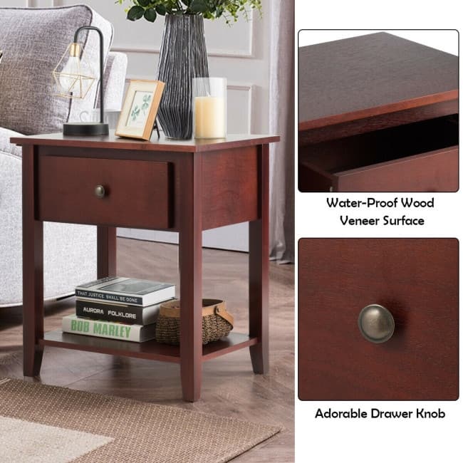 Nightstand Beside Sofa Table End Table with Drawer & Shelf - 15" x 22" x 24" (L x W x H)