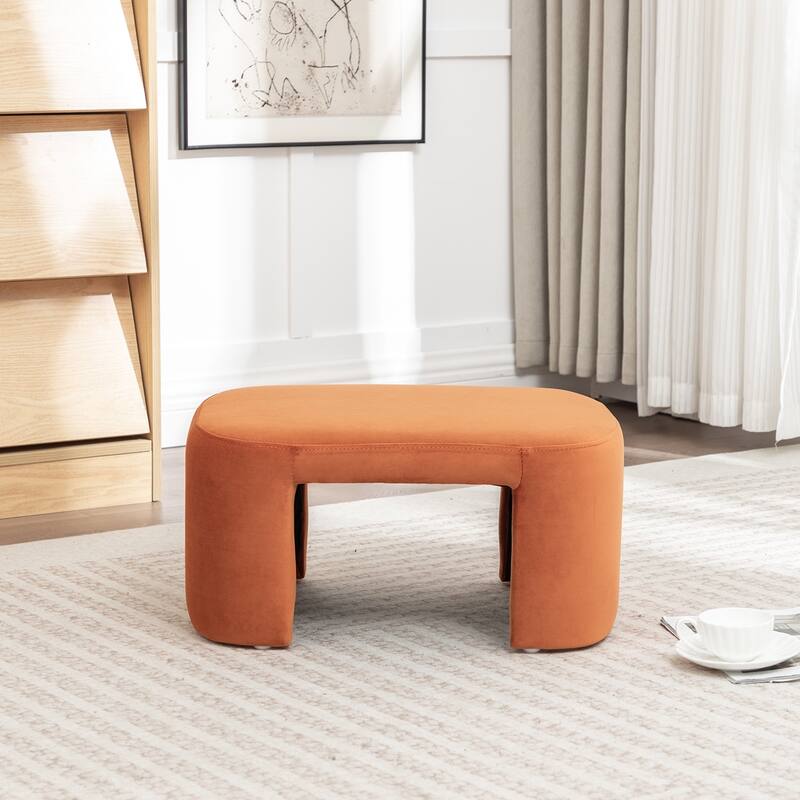 SEYNAR Modern Velvet Rectangle Accent Ottoman - Orange